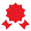 Ruban de récompense rouge à bords pointus et deux banderoles.