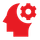 Silhouette rouge d'une tête avec un symbole d'engrenage à l'intérieur, représentant les idées et la pensée.