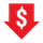 Flèche rouge pointant vers le bas avec un symbole dollar blanc, indiquant une vente ou une réduction de prix.