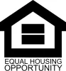 Equal Housing Opportunity logo with black house icon and equal sign inside, text below