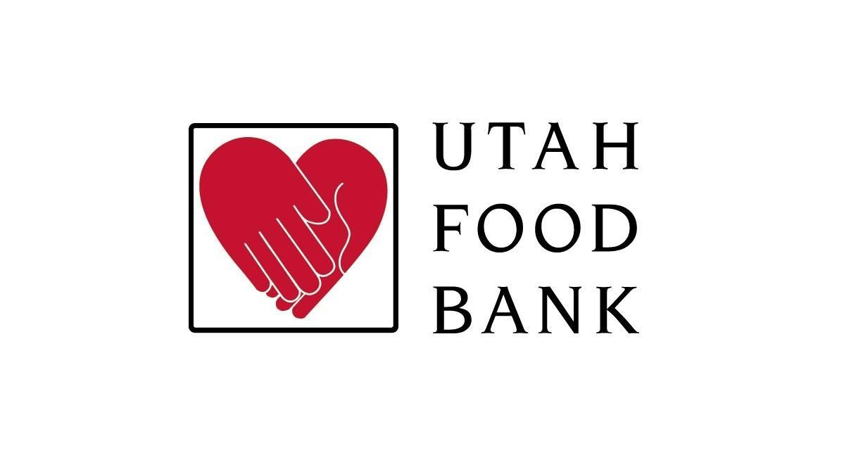 Utah Food Bank logo with a red heart and hands in a black-outlined square