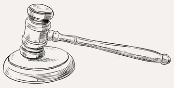 Auctioneer's gavel with a long handle on a plain background