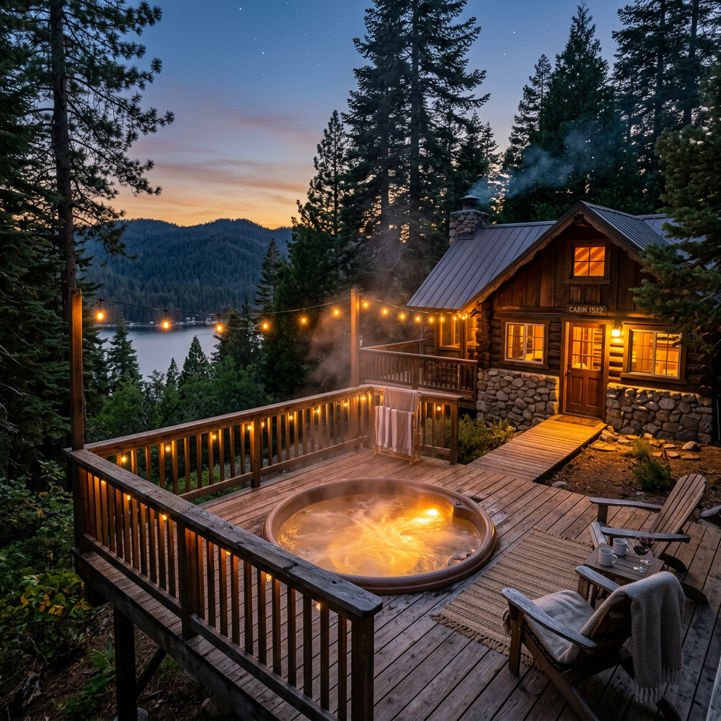 Hot tub installed on a Lake Arrowhead cabin deck with professional electrical wiring