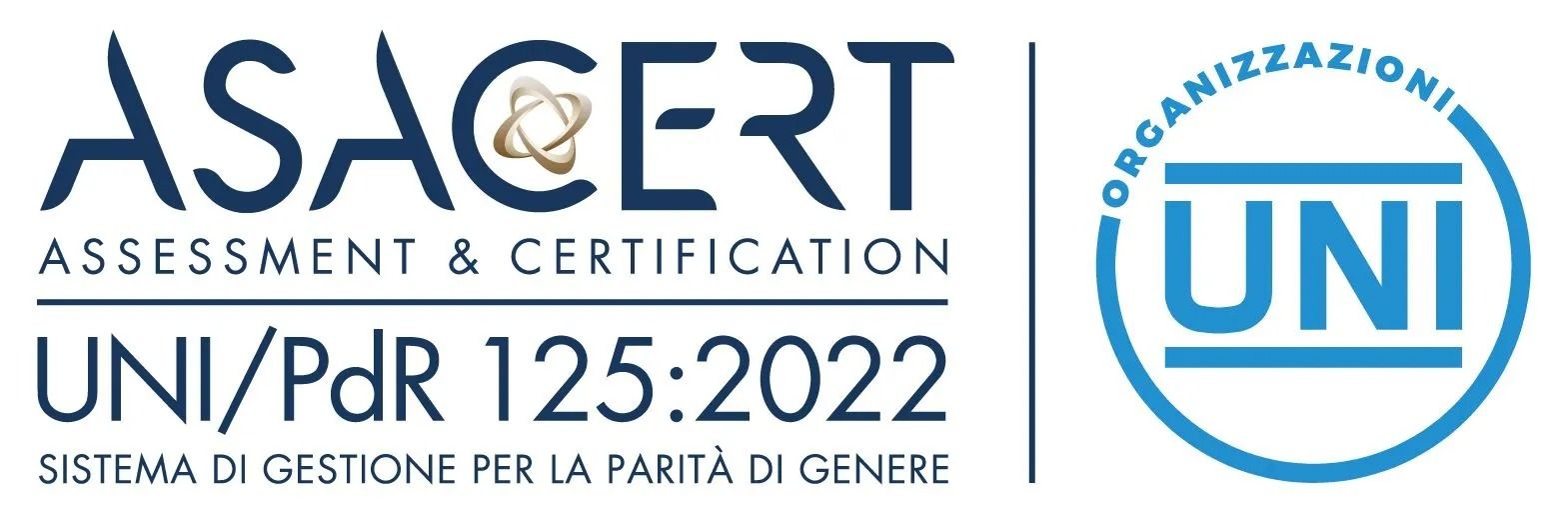 Loghi di certificazione ASACERT e UNI su sfondo bianco, con il marchio UNI circolare blu.