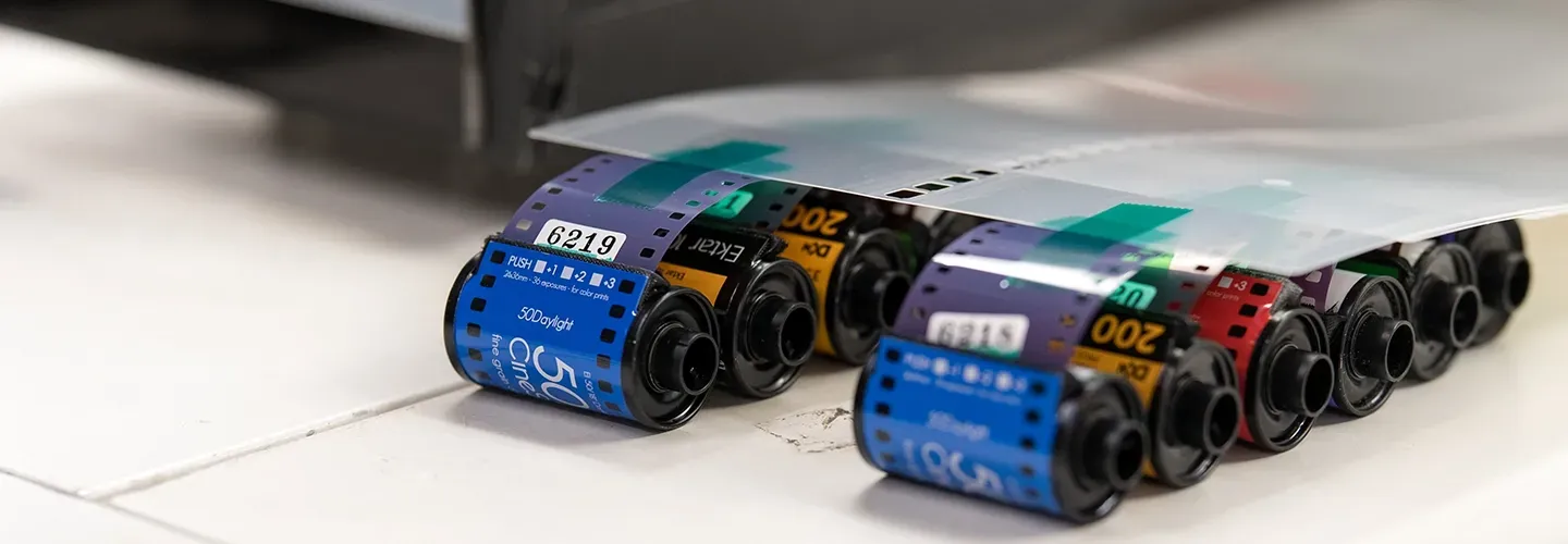 In-house film processing for 35mm, 120, E-6, black and white, and disposable cameras