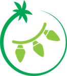 A green circle with a flower and leaves inside of it.