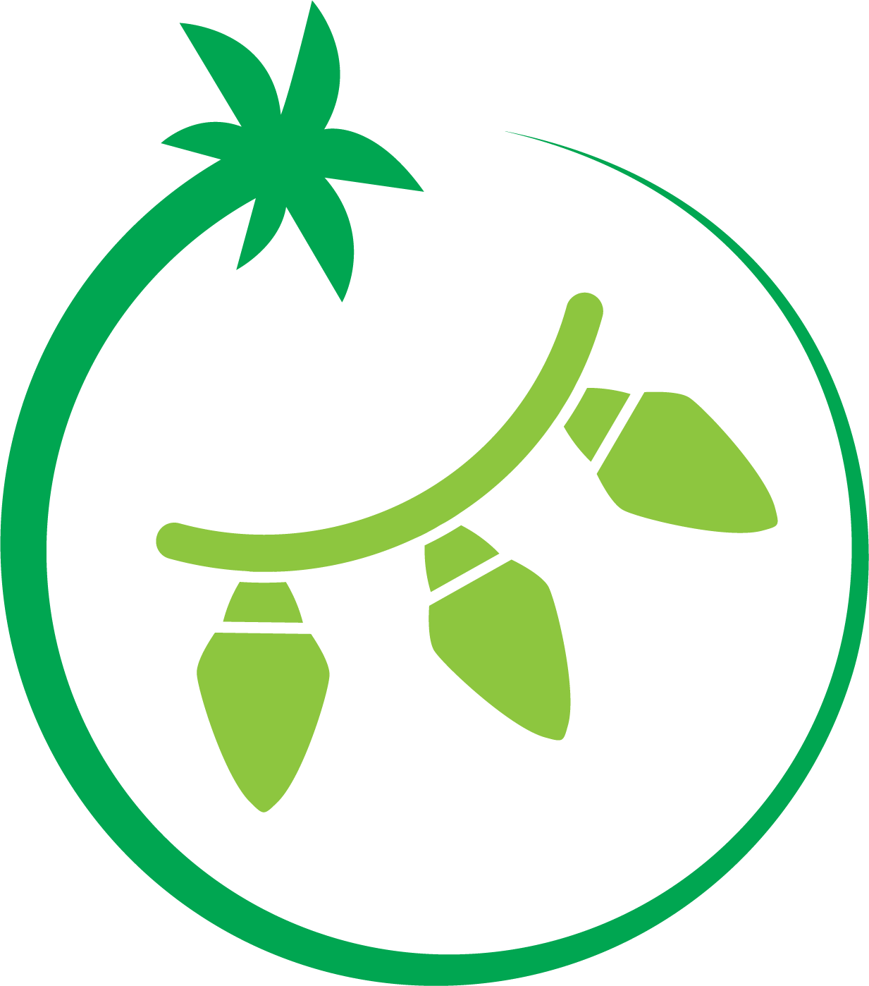 A green circle with a flower and leaves inside of it.