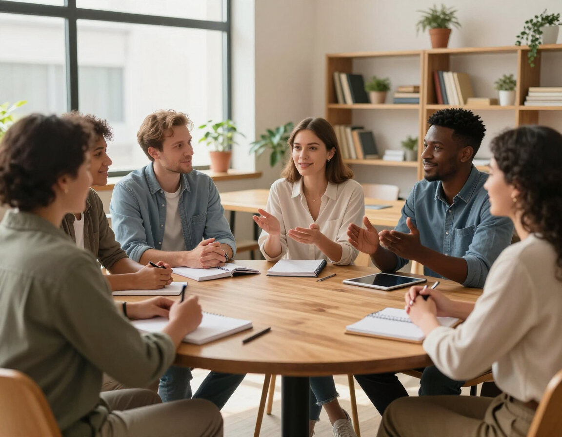 Personnes de diverses cultures réunies dans un atelier communautaire