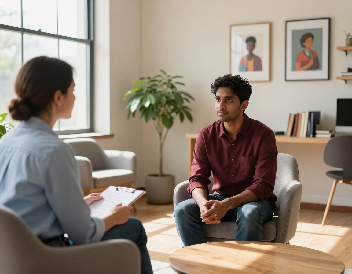 Conseiller et nouvel arrivant en conversation