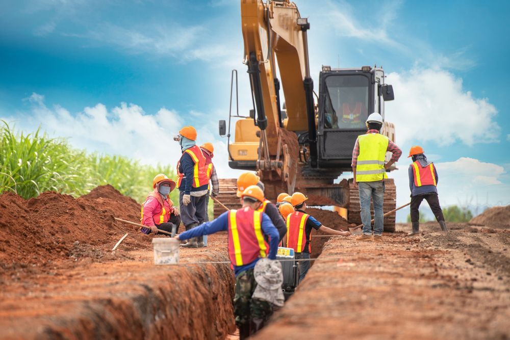 Construction Workers With Excavator Digging a Trench — Ace Clearing & Mulching In Old Bar, NSW