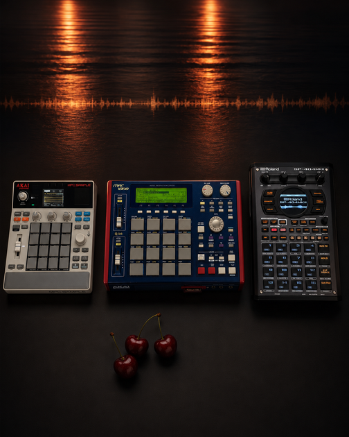 Drie actieve samplers in de Monaco Grooves Studio: Akai MPC Sample, Akai MPC1000 en Roland SP-404MKII.