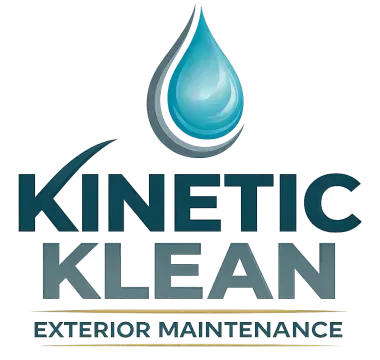 Kinetic Klean exterior maintenance logo with blue water droplet icon and teal-gray text