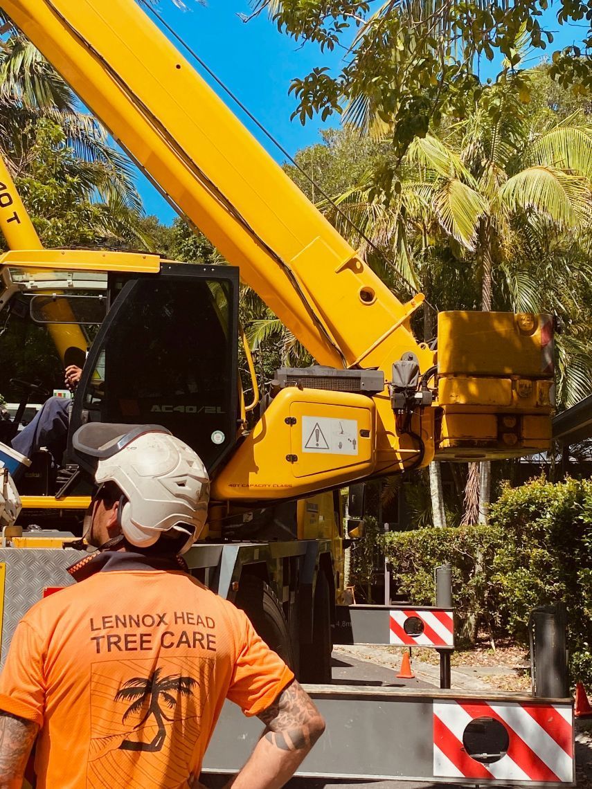 A man wearing an orange shirt that says lennoxfield tree care — Lennox Head Tree Care In Lennox Head, NSW