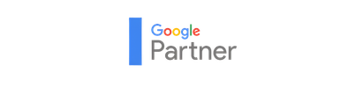 Google Partner logo with blue bar and multicolor Google text above gray “Partner” text