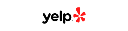 Yelp logo in black text with a red burst icon on white background