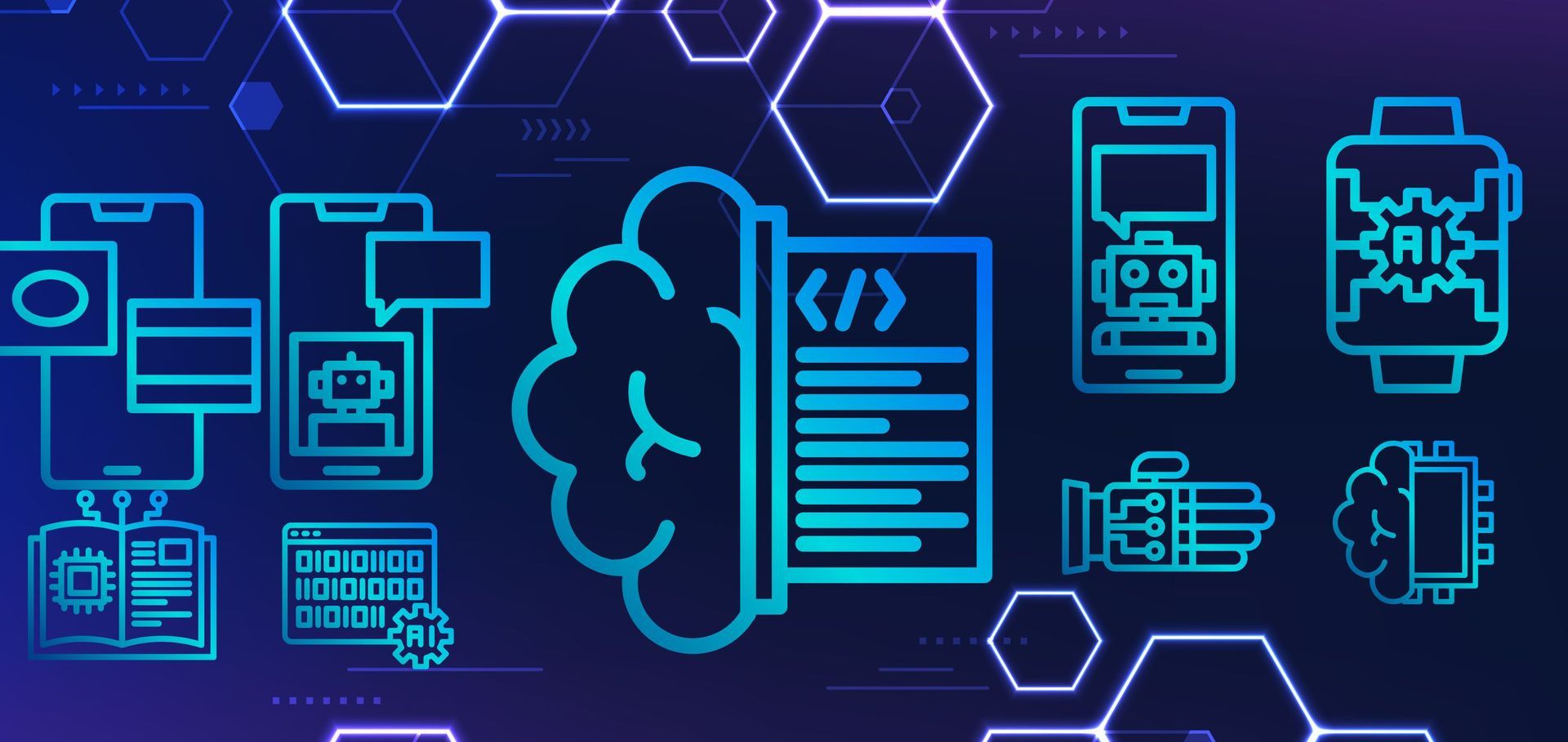 A bunch of icons on a blue background with a cloud.