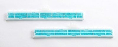 Two turquoise strips of patterned tape on a white background