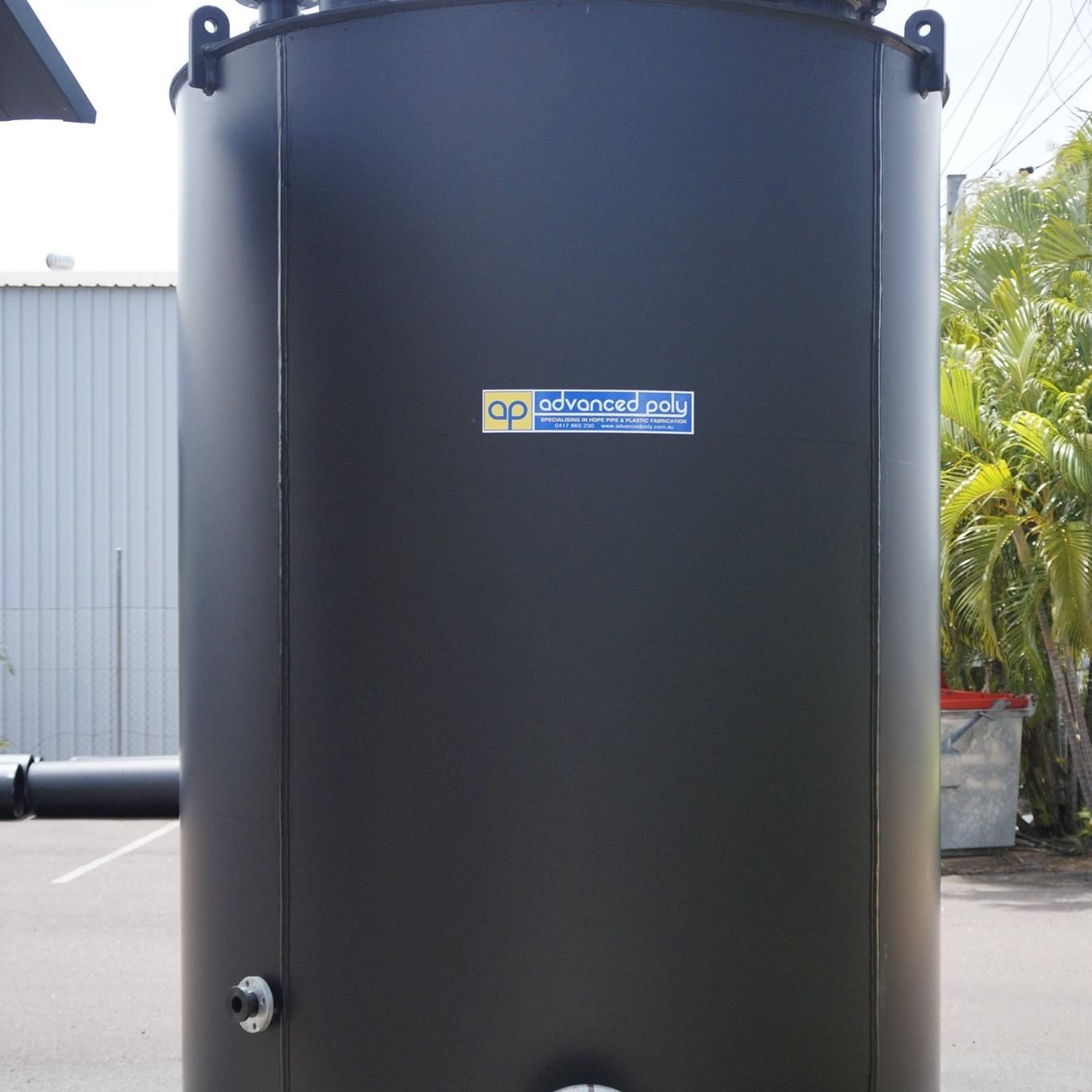 A Large Black Tank with A Blue Sticker on It — Advanced Poly in Yarrawonga, NT