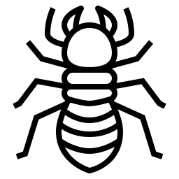 a black and white drawing of a termite free icon