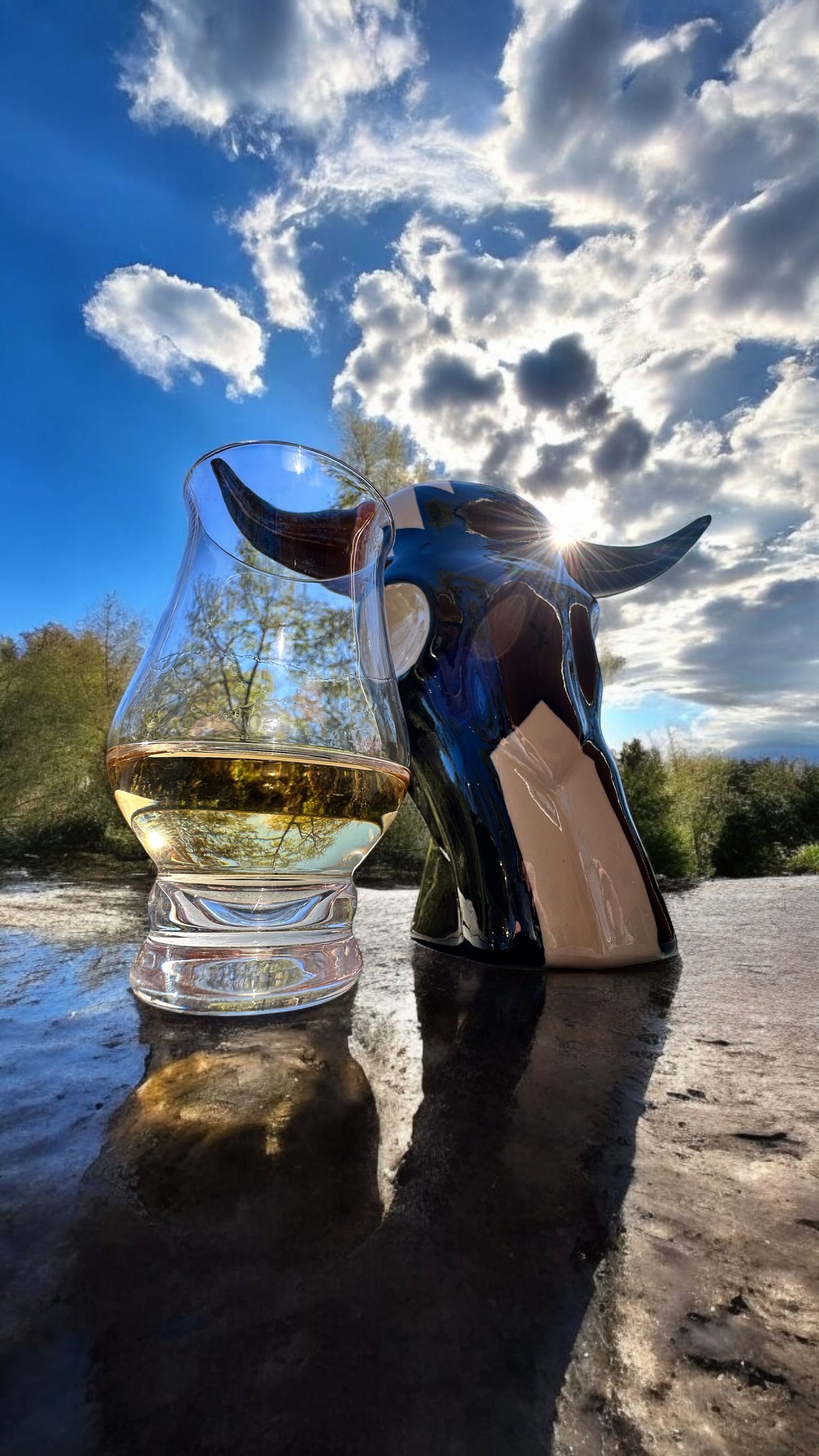 trophy head bottle and glass