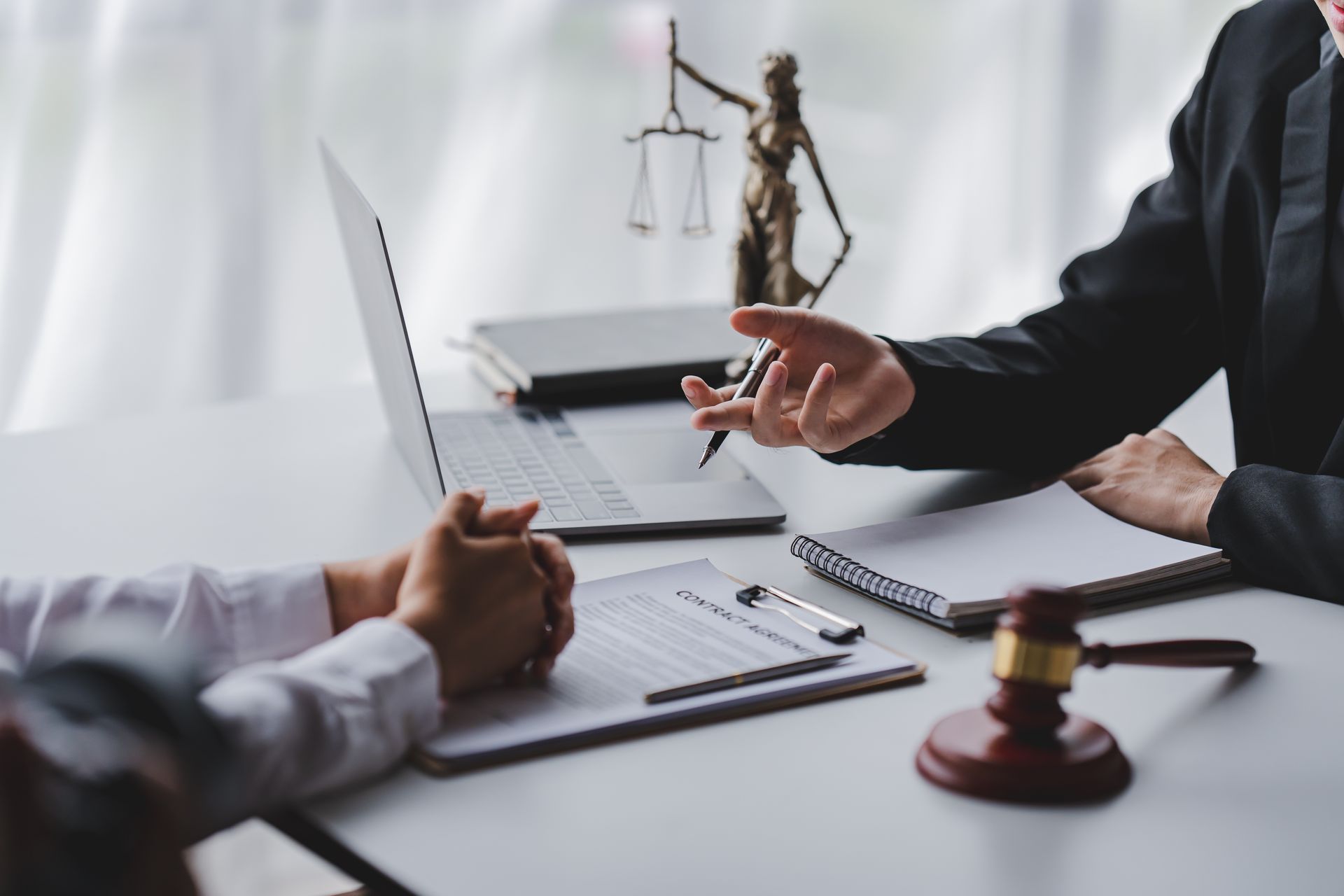 Lawyer explaining documents to client
