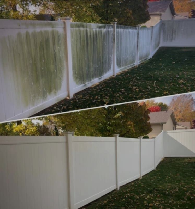 A before and after photo of a white fence