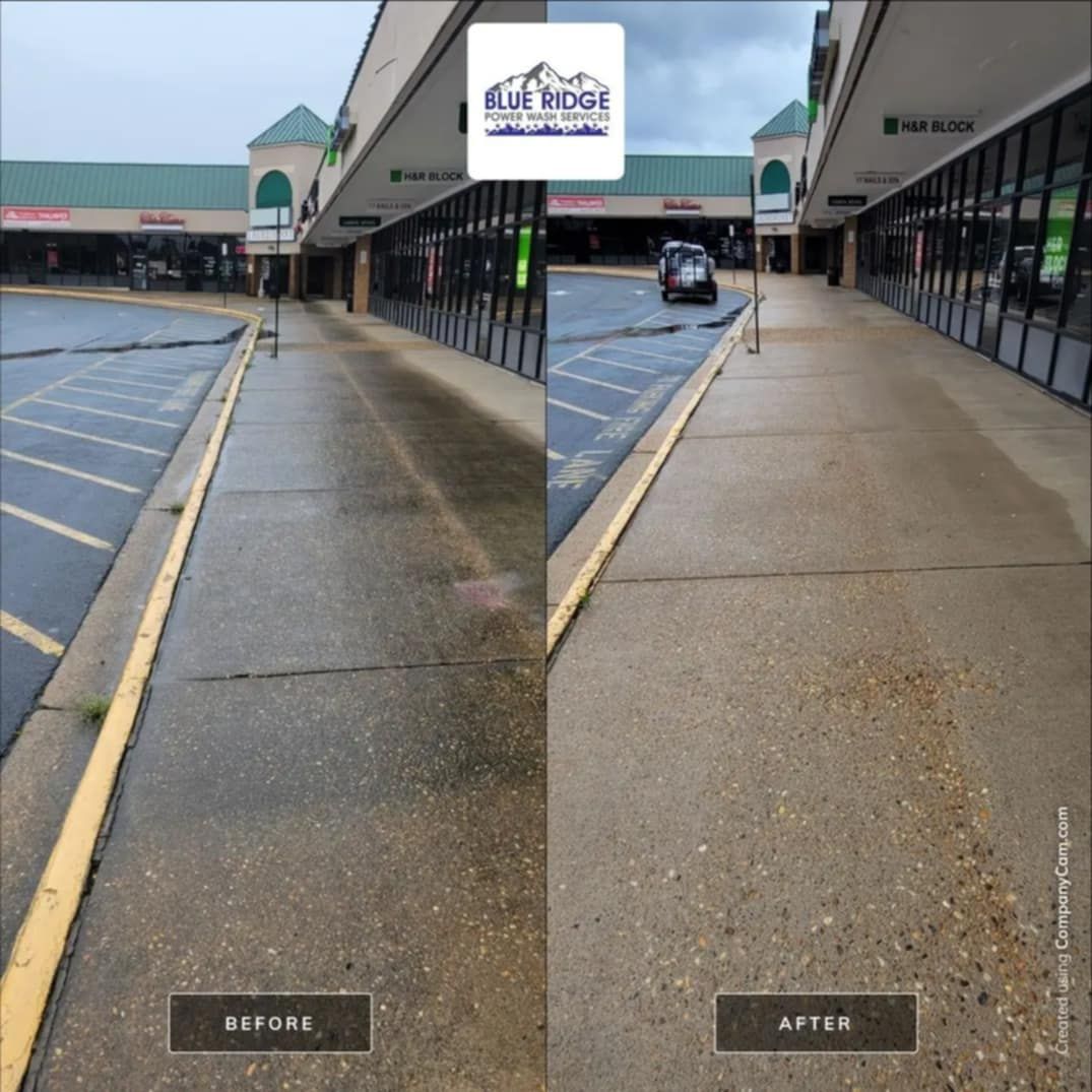 A before and after photo of a concrete sidewalk