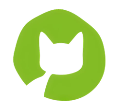 Silhouette de chat blanc à l'intérieur d'un logo circulaire vert sur fond blanc
