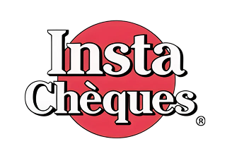 Logo Insta Chèques avec texte noir sur un cercle rouge