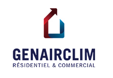 Logo GENAIRCLIM en rouge et bleu avec le texte « RÉSIDENTIEL & COMMERCIAL »