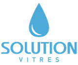 Logo en forme de goutte bleue avec les mots &laquo; SOLUTION VITRES &raquo; en dessous