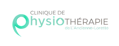 Clinic de physiothérapie de l’Ancienne-Lorette logo with teal “P” and gray text on white background