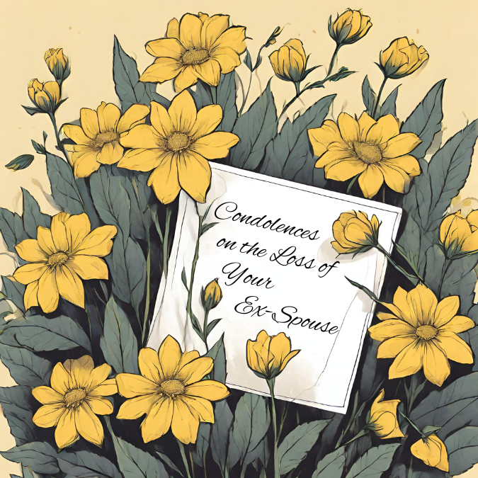 A card that says condolences on the loss of your ex-spouse