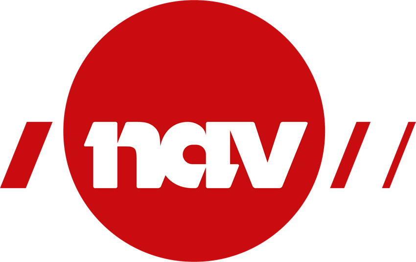 En rød sirkel med ordet nav på (logo)