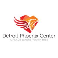 Logo of the Detroit Phoenix Center. Red, orange, and white phoenix in a heart shape. Text: 