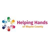 Logo: Colorful handprints surrounding text 