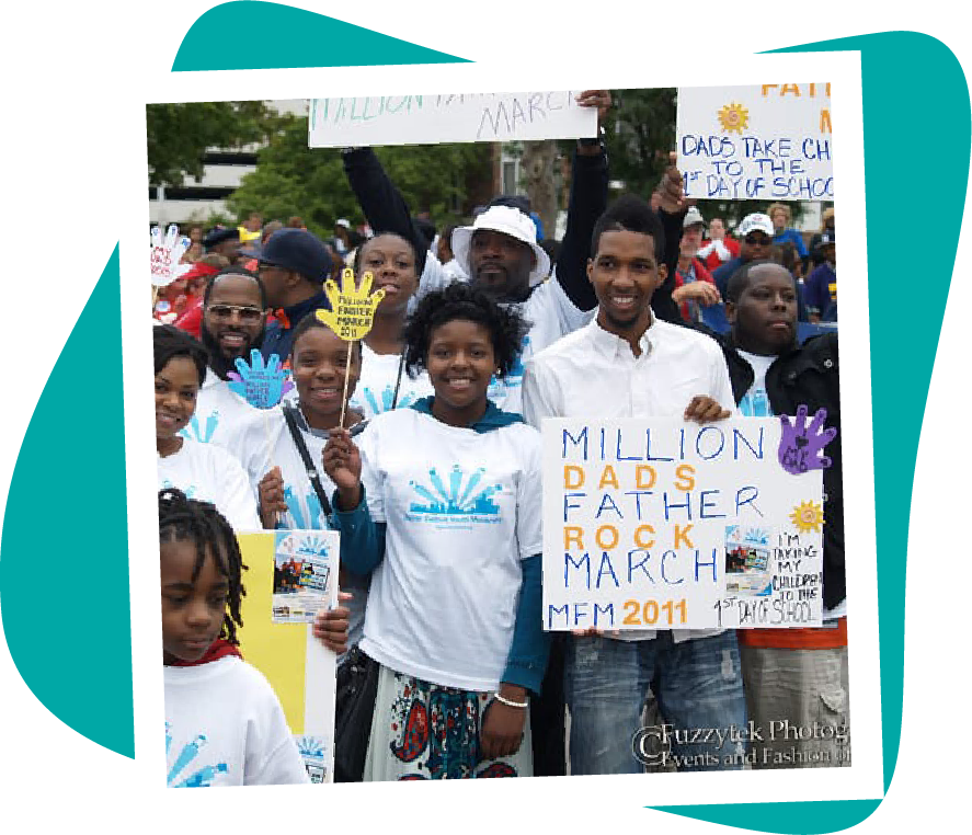 Million Dad March: Group holding signs, protesting in the street.