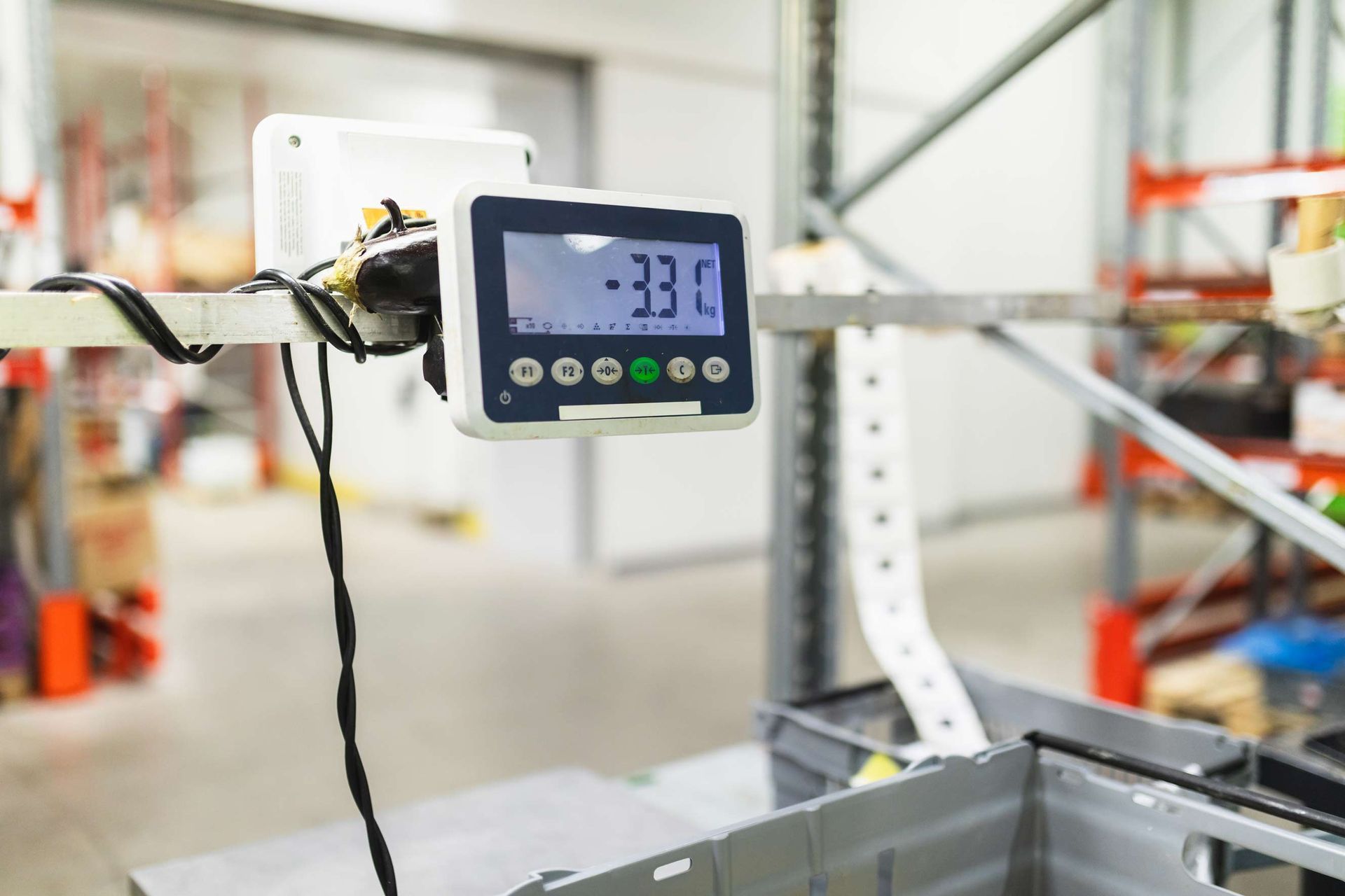 View of an industrial weighing scale in a work setting