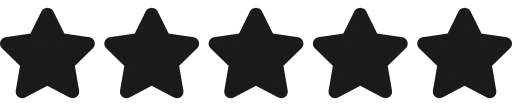 Five black star icons in a row on a white background