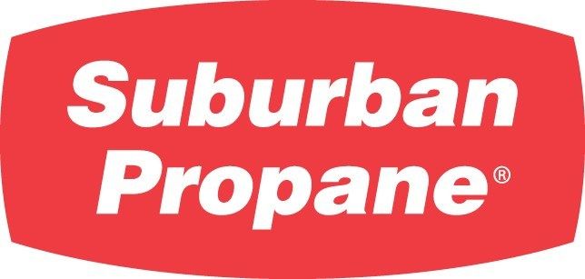 The logo for suburban propane is red and white