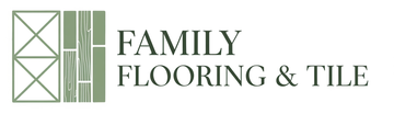 Logo for Family Flooring & Tile featuring a graphic of squares and wood planks next to the company name in green text.