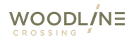 Woodline Crossing logo with olive green text and a beige slash.