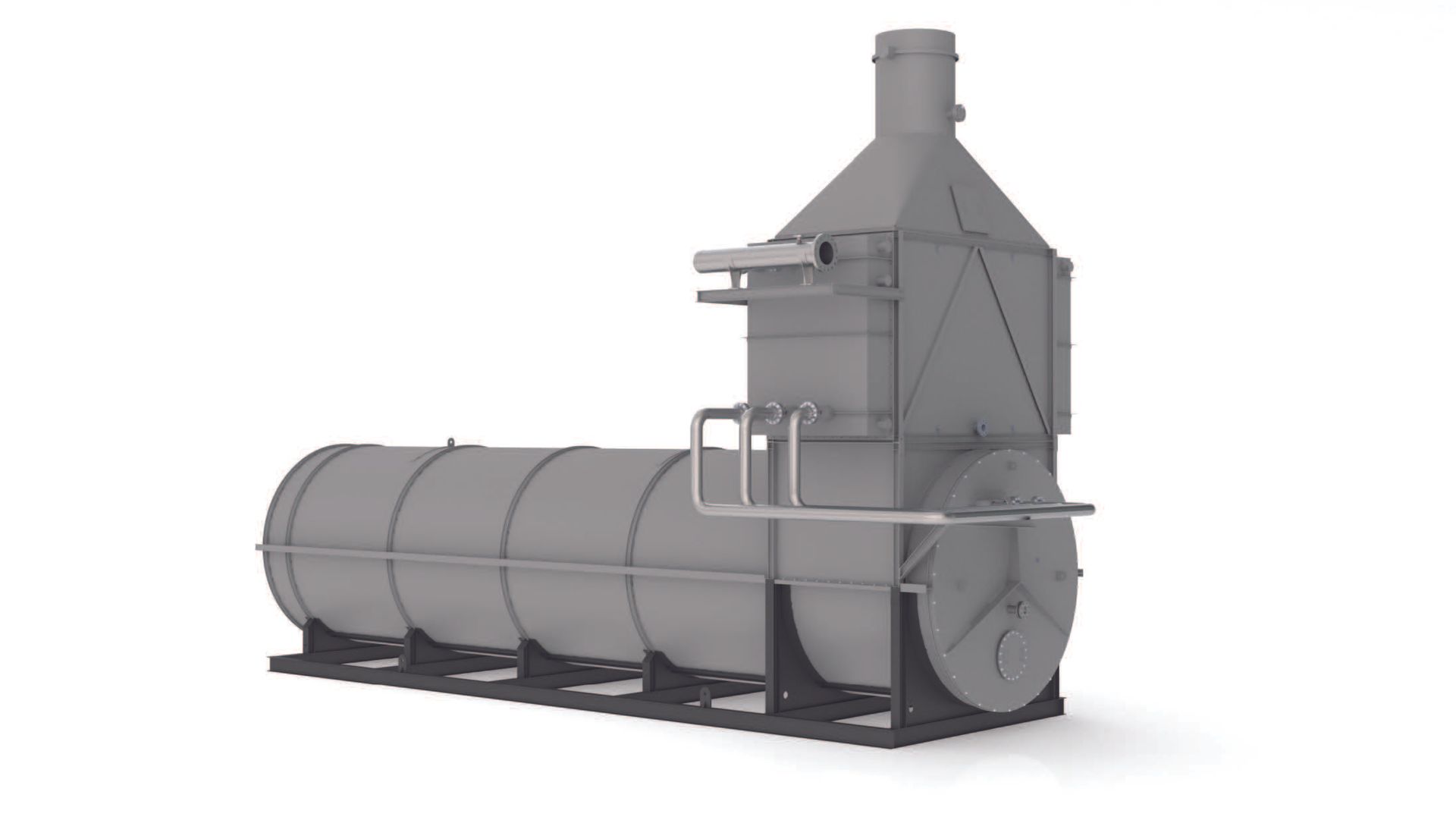A 3d model of a large gray tank on a white background.