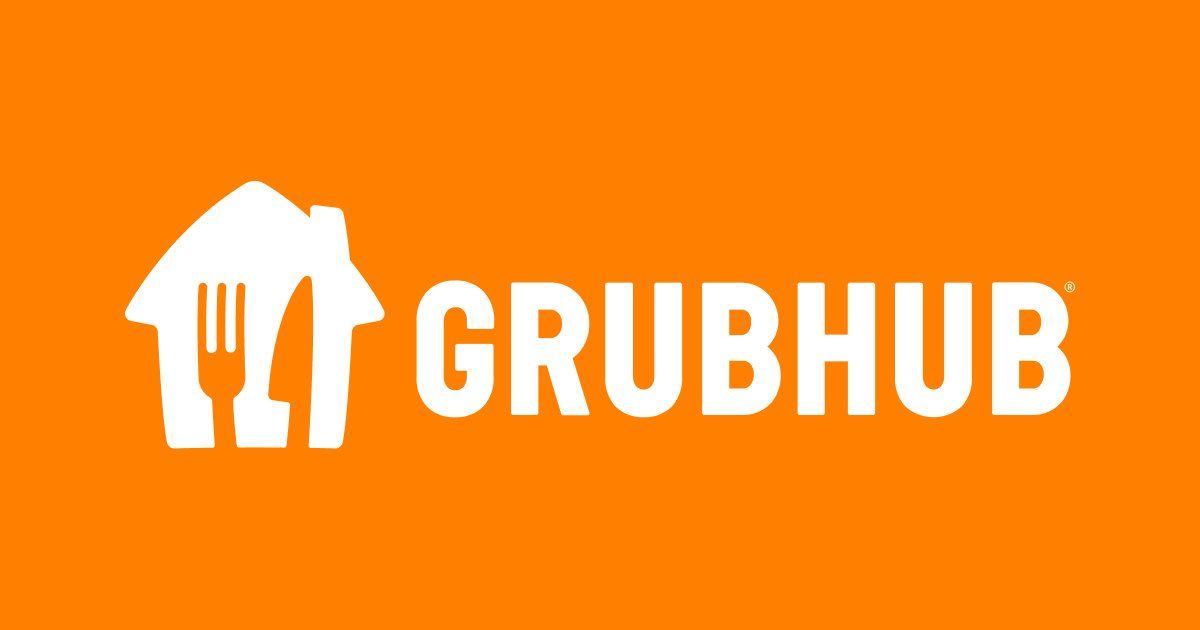 The grubhub logo is on a orange background.
