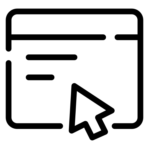 a black and white icon of a computer screen with an arrow pointing to it .