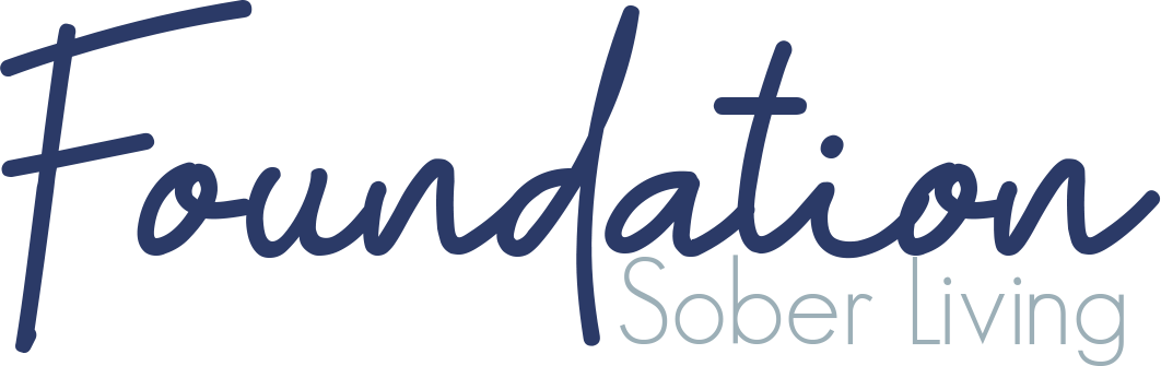 The logo for the foundation for sober living is blue and white.