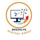 A logo for brooklyn digital boost with a computer and a rocket