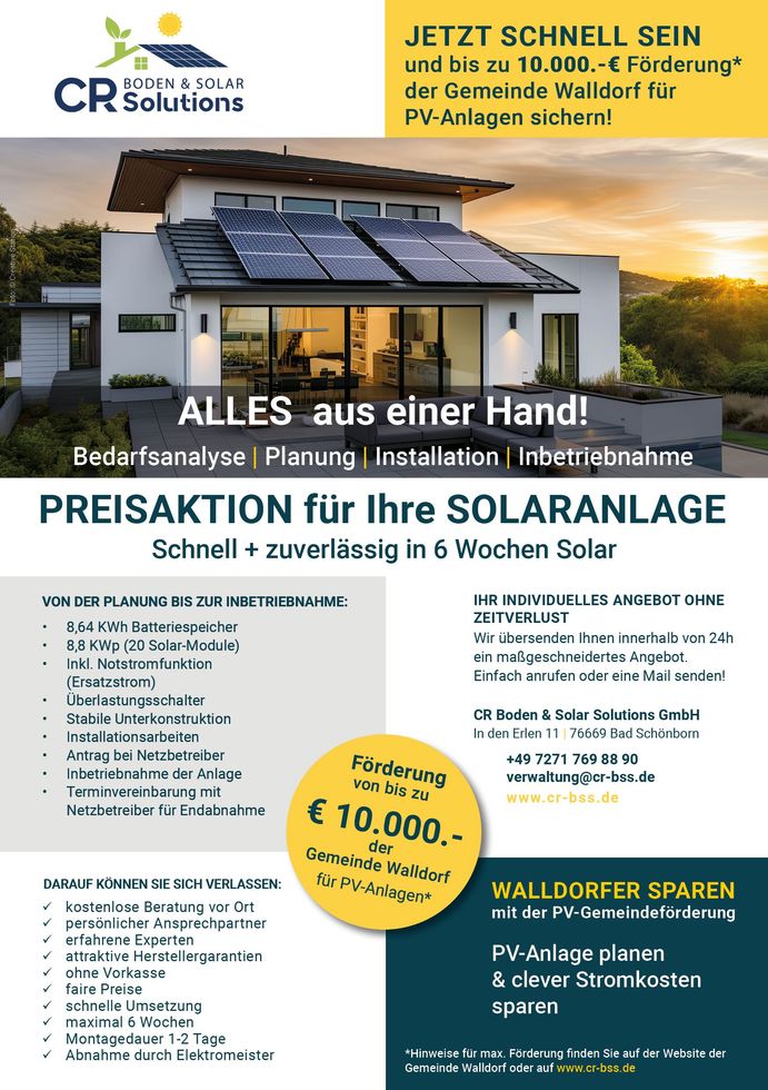 Förderung für Solaranlagen der Gemeinde Walldorf