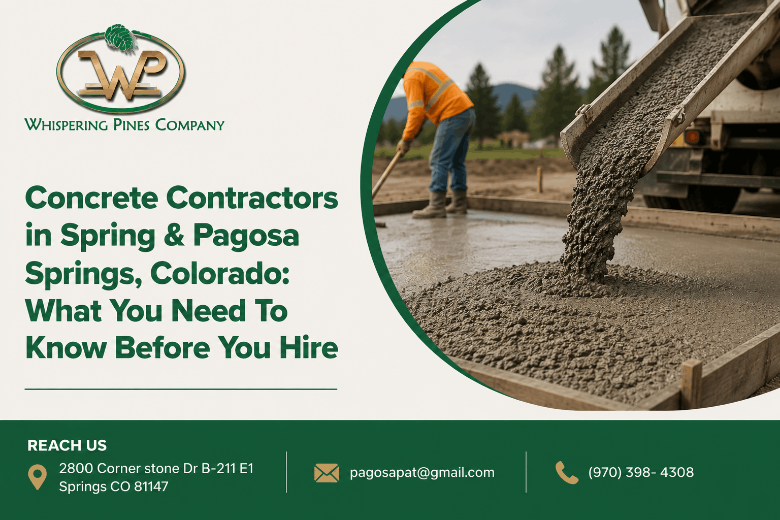 Professional concrete contractor installing a residential driveway in Spring and Pagosa Springs, Col