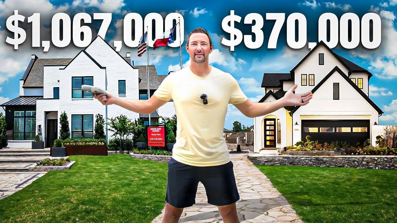 A man is standing in front of two houses.